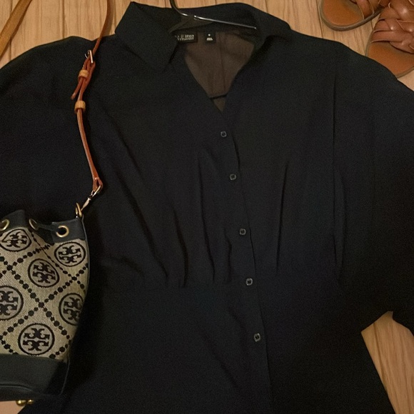 Beautiful 7th Avenue New York and Company. Dark Navy Blue sheer blouse . Sexy. - Picture 2 of 4
